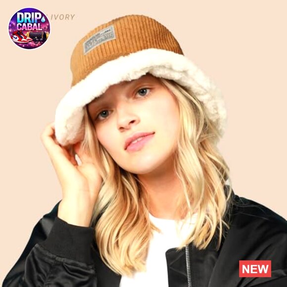Reversible Corduroy Faux Fur Bucket Hat Winter Warm Packable main image 4